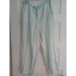 Talbots vintage pastel striped Irish linen cropped pants 12 beach vacation offic